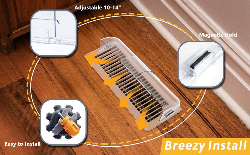 Flamorrow Adjustable Air Vent Deflector, 10" to 14" Wide Clear Air Deflectors for Floor