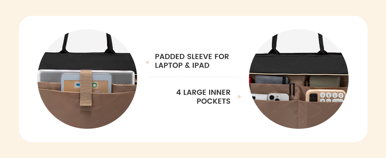 LOVEVOOK 教师笔记本电脑手提袋，适用于女护士工作，配有大杯架电脑钱包