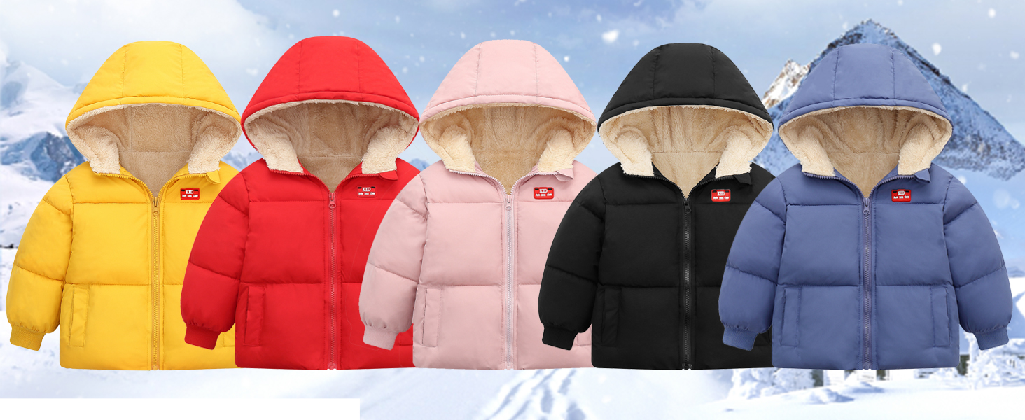 Toddler Winter Coat Hooded Warm Fleece Jacket for Girls Boys Black