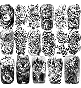 77 Sheets Temporary Tattoo, Half Arm Realistic Lion Wolf Owl Elk Snake Butterfly Rose Fake Tattoo...