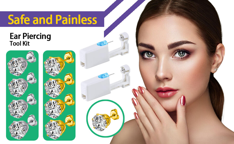 24 Pcs Ear Piercing Gun Kit Disposable Ear Piercing Gun with 4Pcs Silver and 4Pcs