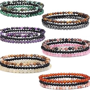 6 PCS 4mm Mini Semi - Precious Gemstones, Beaded Bracelets