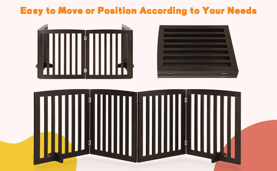 PETKNOWS Dog Fence Free Standing Pet Gate, Wooden Dog Gate Indoor 2PCS Support Feet