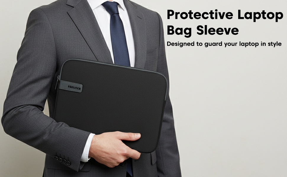 Sounce Protective Laptop Bag Sleeve fits Upto 15.6" Wrinkle Free, Padded, Water Resistant Light Neoprene case Cover Pouch, Compatible for All Notebooks Such as Mac Book Pro (15.6 inch) 12 Protective Laptop Bag Sleeve