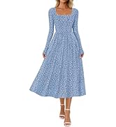 MEROKEETY Women's Floral 2025 Fall Midi Dresses Long Sleeve Square Neck Flowy A Line Wedding Ruch...