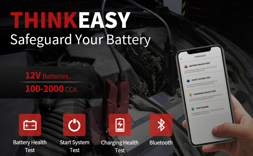 THINKCAR Bluetooth 12V Car Battery Tester, Thinkeasy 1002000 CCA 220AH
