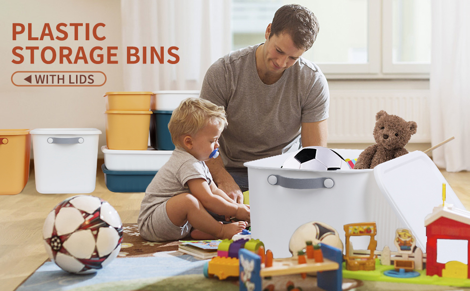 UHAPEER Set of 8 Plastic Storage Boxes, Multiple Color Storage Boxes with lids, Stackable Boxes