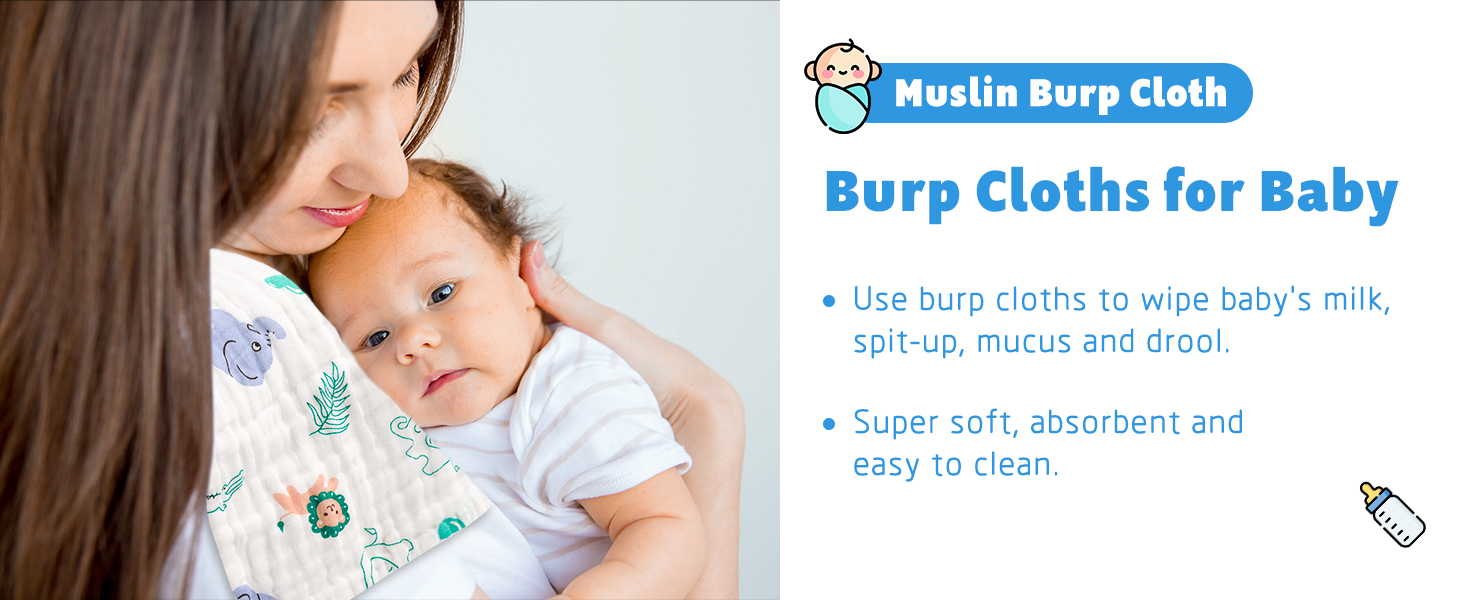 Maliton Muslin Baby Burp Cloths 6 Pack Large 20''x10'' 100 Cotton Burp