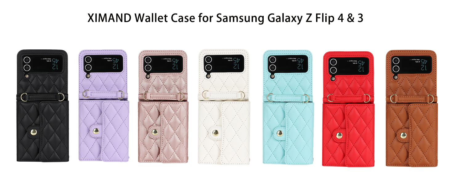 XIMAND for Samsung Galaxy Z Flip 4 Accordion Crossbody Wallet Case, 4 Card Slots