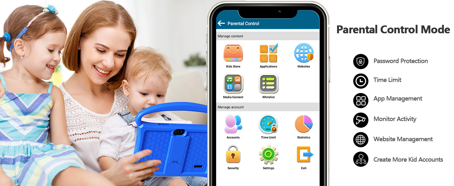 a mother and baby with a tablet next to them