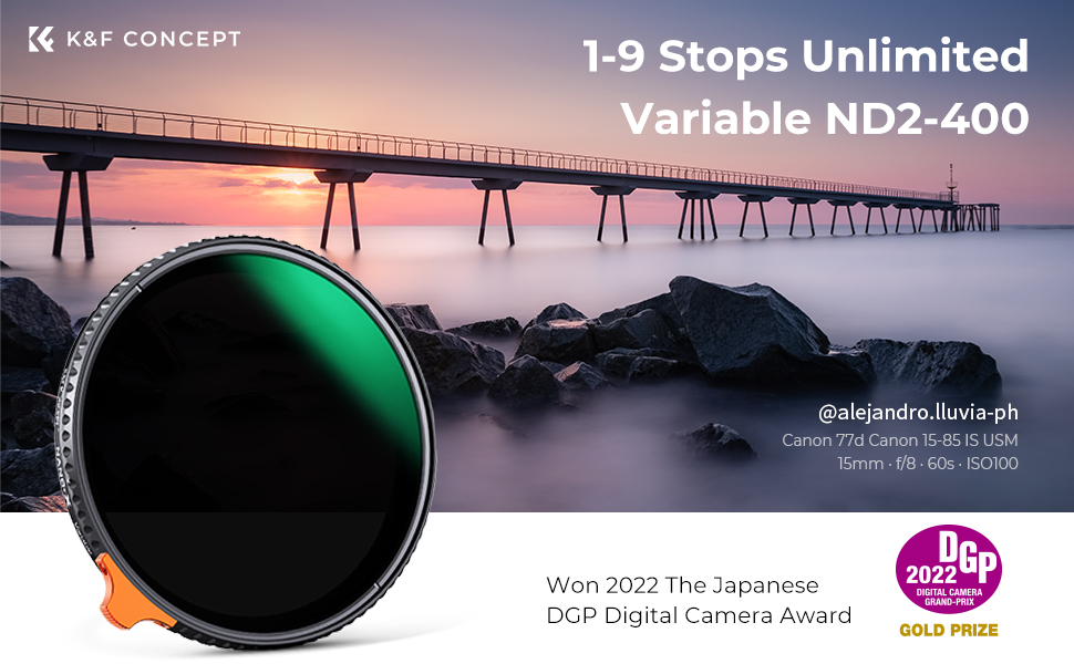 K&F Concept 77mm Variable ND Filters ND2ND400 (19 Stops) HD