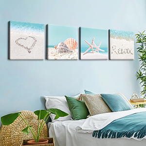4 Pieces Wall Art Canvas Prints Modern Wall Artwork Framed for Bathroom Office Decor - 30 x 30 CM