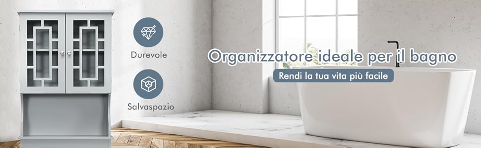 COSTWAY Mobile Per Lavatrice, Organizzatore Bagno Con 3 Mensole, Scaffale Per Bagno Con Mensola Interna Regolabile E 2 Ante, Salva Spazio Per Il Bagno (Bianco) 15 1