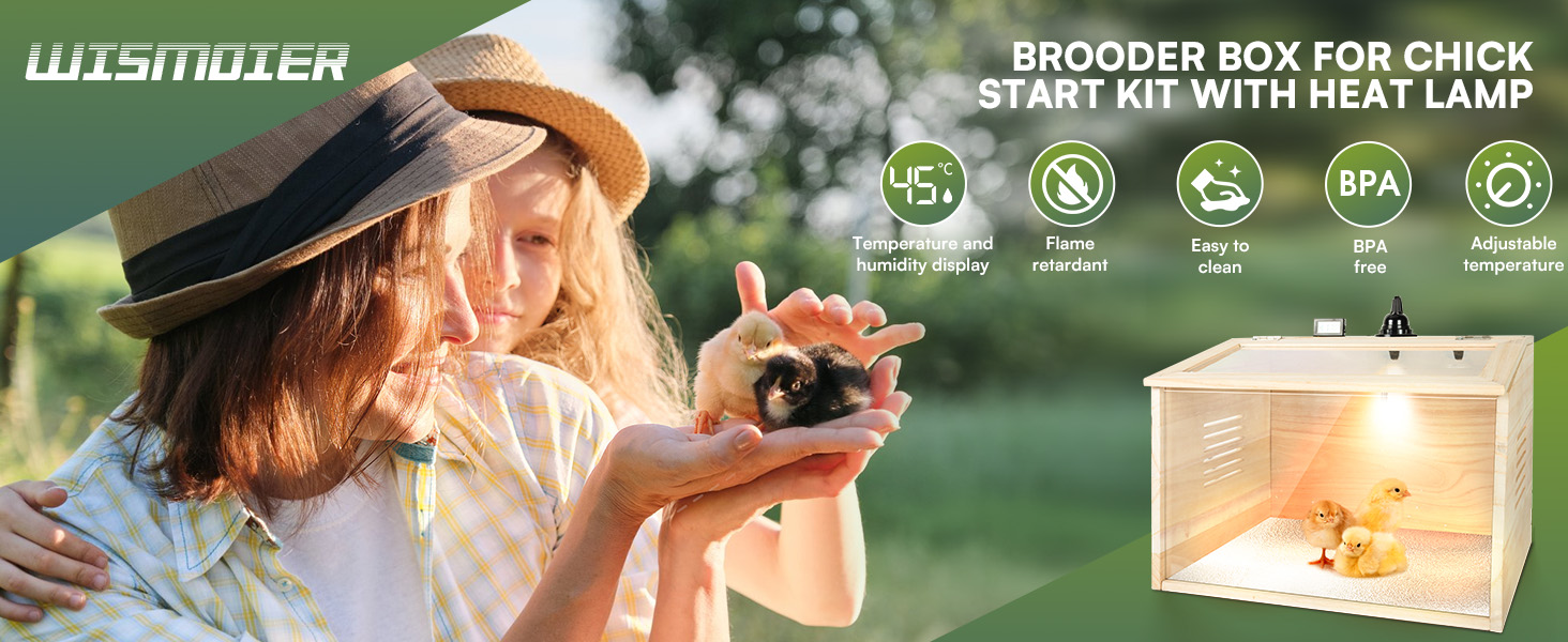 WISMOIER Wooden Brooder Box for Chicks Starter Kit with Heat Lamp