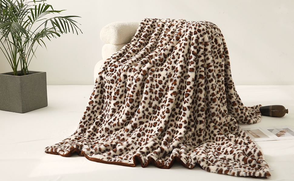 STYHO Luxury Fur Throw Snuggly Warm Blanket Soft Leopard Print Stylish