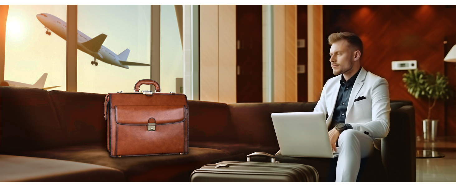 large leather briefcase for men businesss 15.6 inch lawyer bags attorney attache case vintage brown
