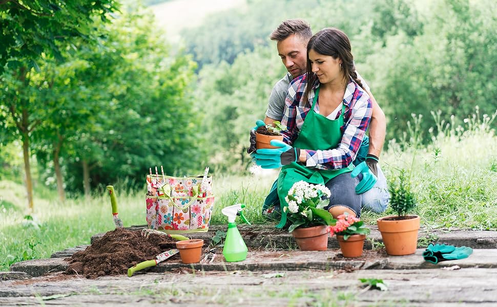 Garden Tool Set,Heavy Duty Hand Tool Kit with Storage Tote