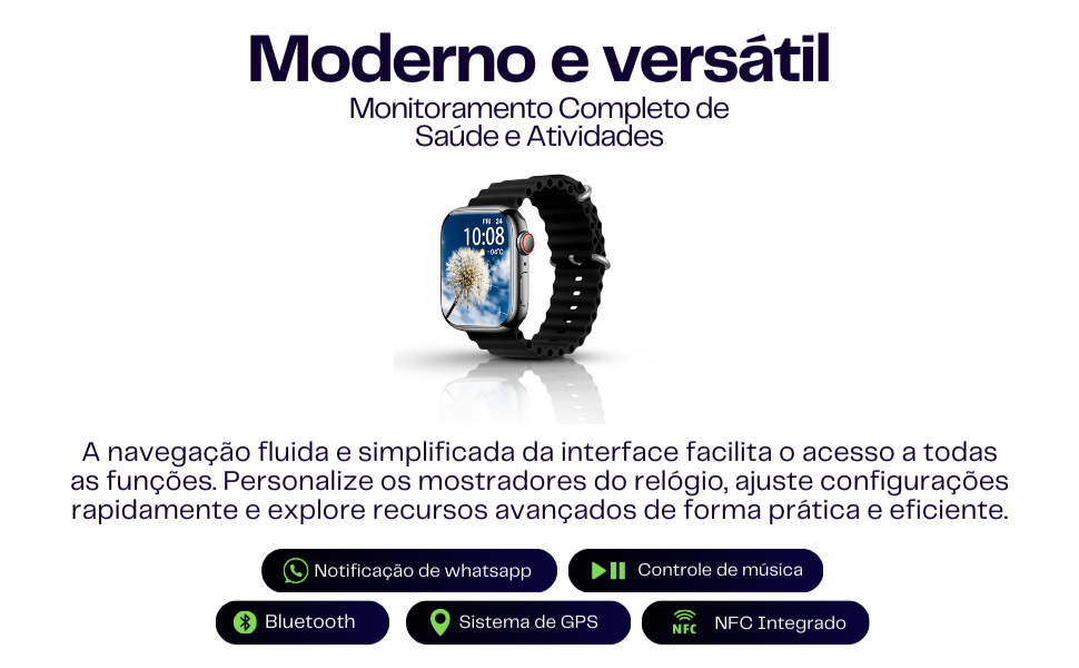 Relógio Smartwatch Com 7 Pulseiras e Tela AMOLED 2.2" Polegadas