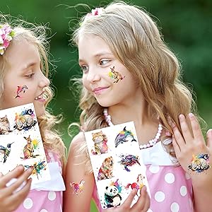 Keikihipa 216 PCS Watercolor Animals Temporary Tattoo Set (36 Sheets)  kids toy gift party favors 