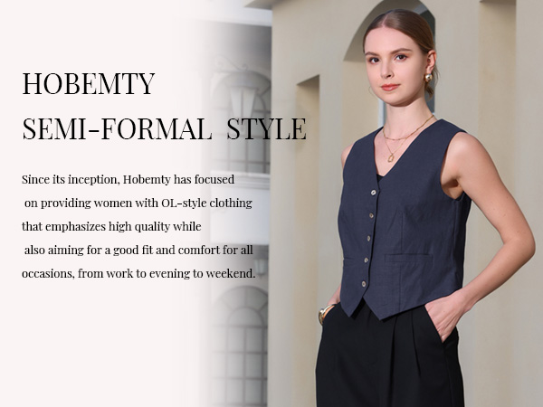 Hobemty Women's Linen Vest Sleeveless Button Down V Neck
