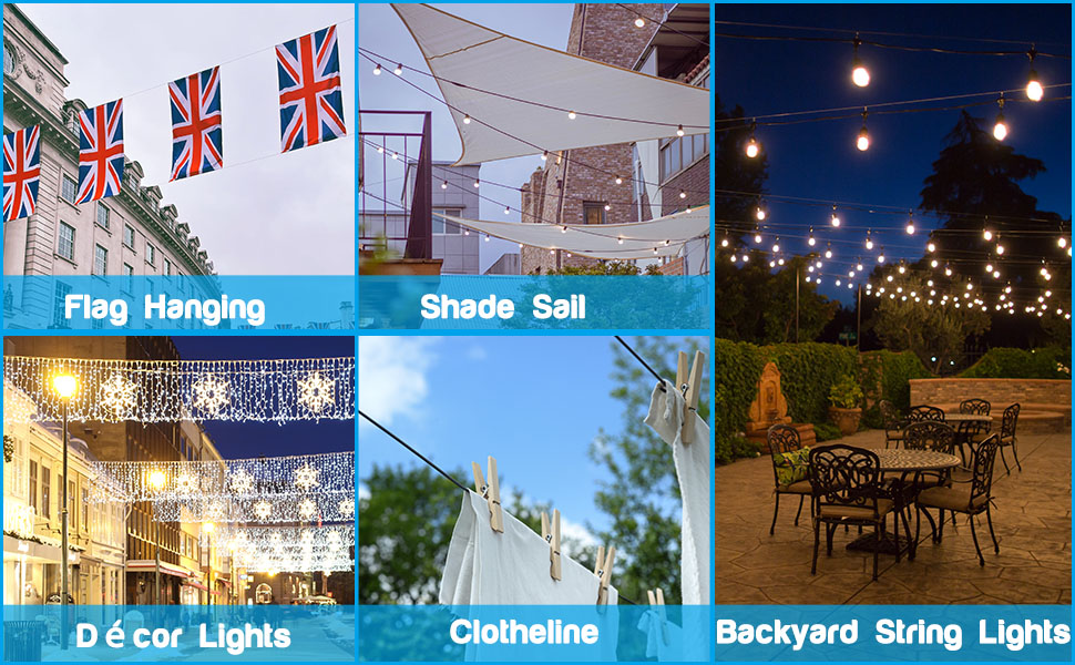 String Light Hanging Kit, Guide Wire for Outdoor String Lights, Patio