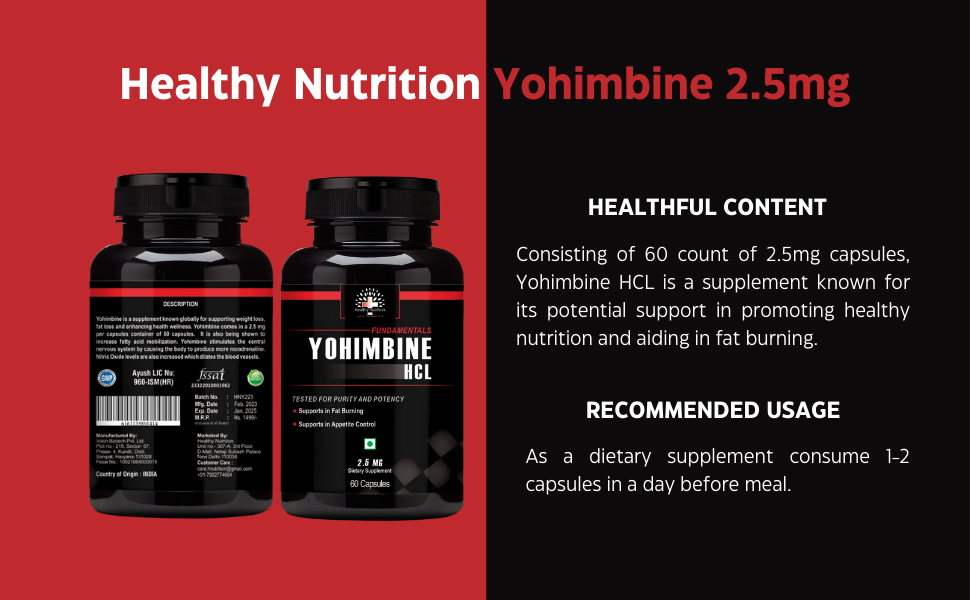 Healthy Nutrition Yohimbine HCL 2.5mg Yohimbine Veg (60 Capsules) For