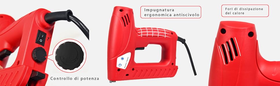 COSTWAY Chiodatrice Elettrica, Include 1200 Punte Metalliche 300 Chiodi, Rosso 11 1
