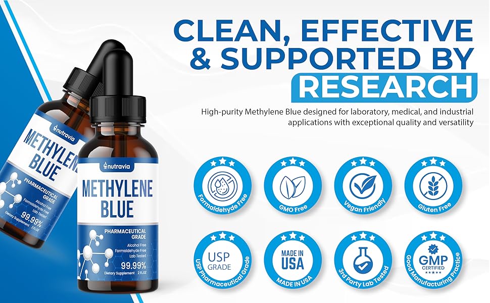Amazon.com: Methylene Blue Pharmaceutical Grade - Lab Tested - USA Made - How To Take Methylene Blue Liquid Orally