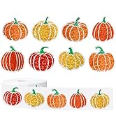 FYSUIMU 500 Pcs Fall Laser Pumpkin Stickers Sparkly Orange Yellow Pumpkin Paper Decal Roll Self A...