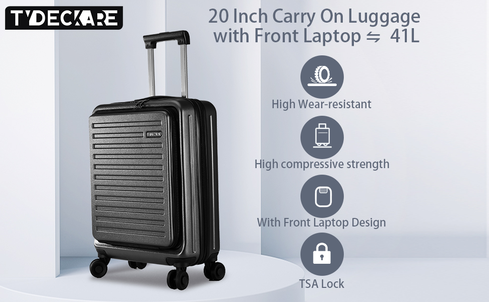 TydeCkare 20 Inch Carry On Luggage with Front Zipper Pocket