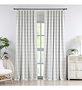 Vision Home Blue Plaid Linen Pinch Pleated Full Blackout Curtains Checkered Thermal Insulated Win...