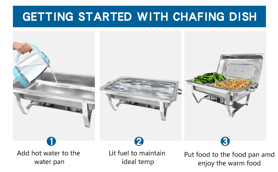 Jacgood Chafing Dish Buffet Set 6 Pack 8 QT Stainless Steel