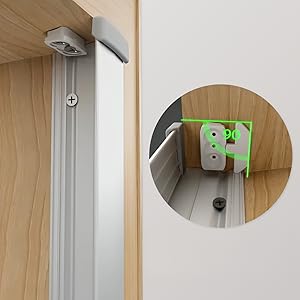 Security or monitoring device mounted on door frame with green indicator light, shown from multiple angles.