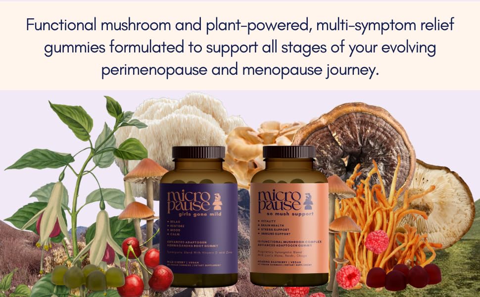 Functional mushroom and plant-powered, multi-symptom relief gummies