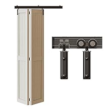 Door hardware installation system showing black metal mounting brackets and tracks for sliding door mechanism.