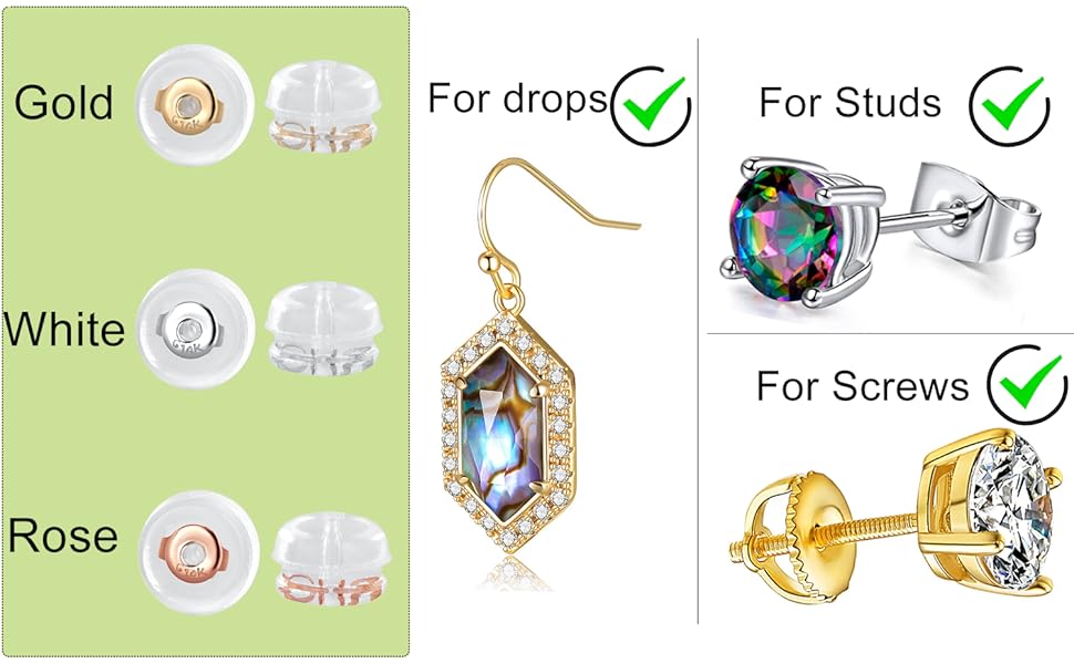 14K Real Solid Gold Earring Backs Hypoallergenic Soft Clear