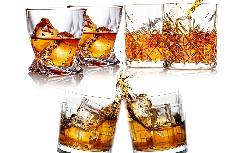 Whiskey Glasses Set of 6 Multi Style shot glasses 10 oz scotch