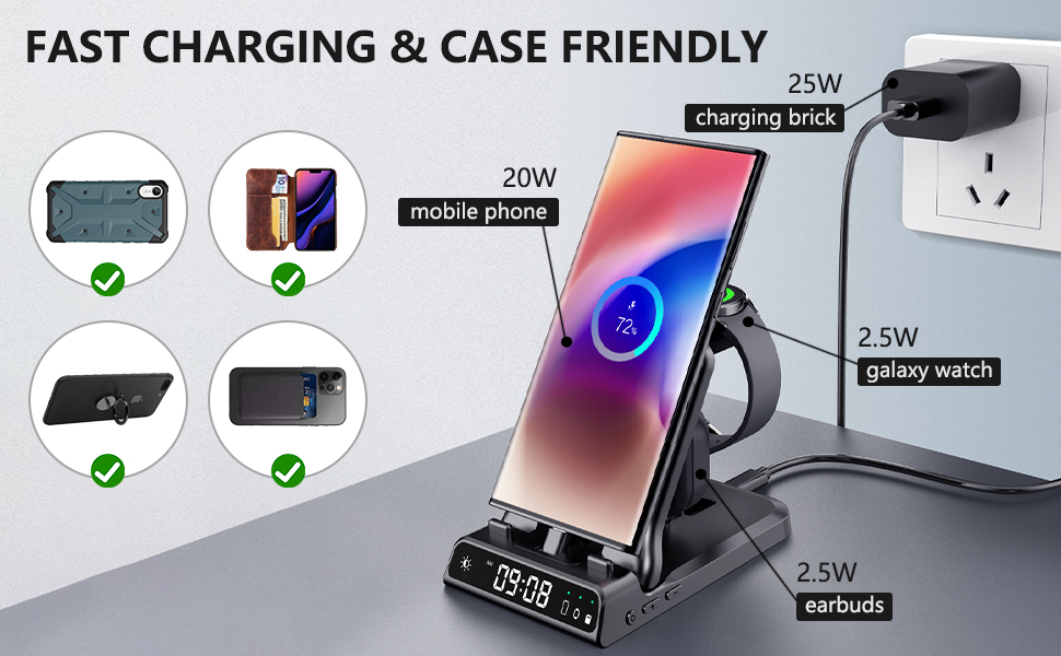 SwanScout Snellaadstation voor Samsung, 25W 3 in 1 Opvouwbare Oplader voor Samsung S24/S23/S22