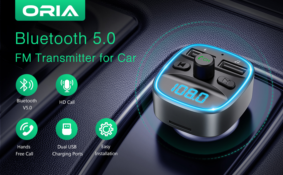 ORIA Bluetooth 5.0 FM Transmitter for Car, 【New Version】Wireless Radio