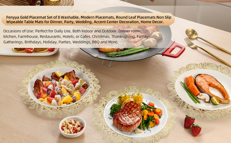 Fenyya Silver Placemat Set of 8 Washable, Modern Placemats