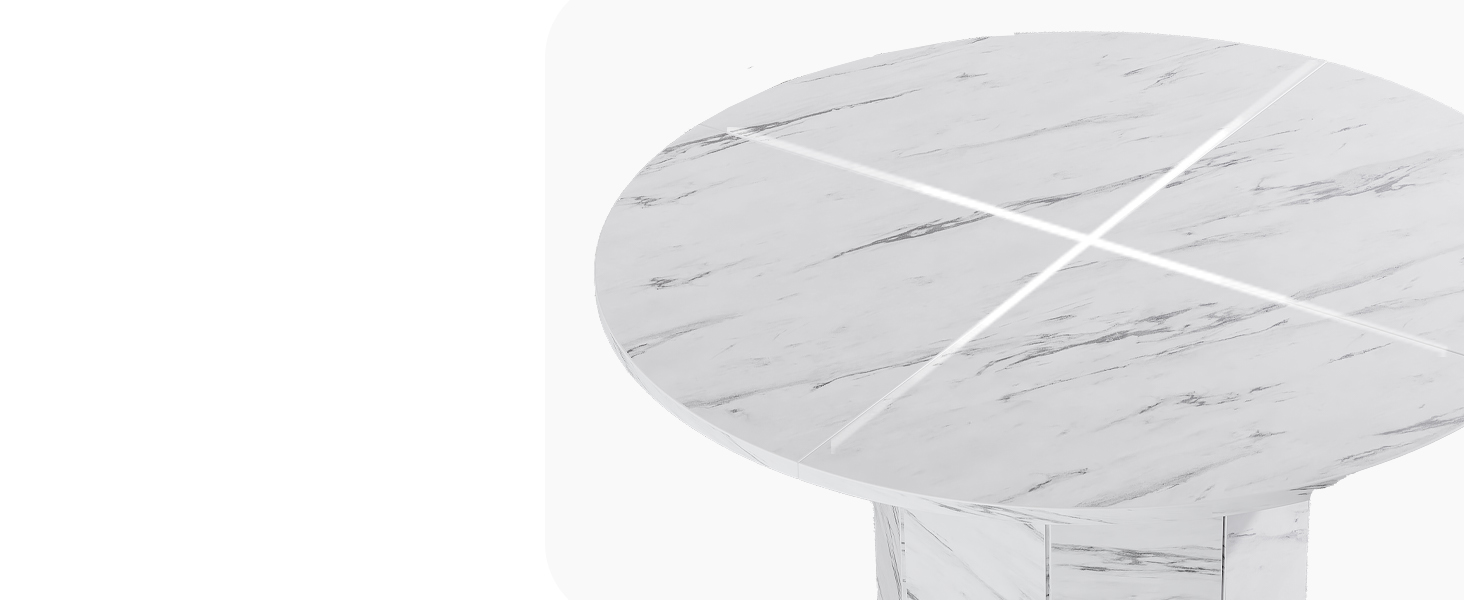 HSH Round Dining Table for 46, 47” White Faux Marble