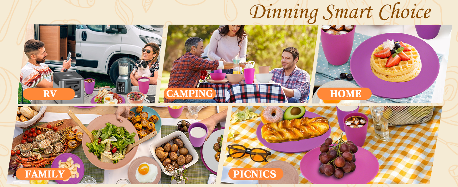 SINOGE 40pcs Wheat Straw Dinnerware Sets for 8,Unbreakable Plastic Plates and Bowls