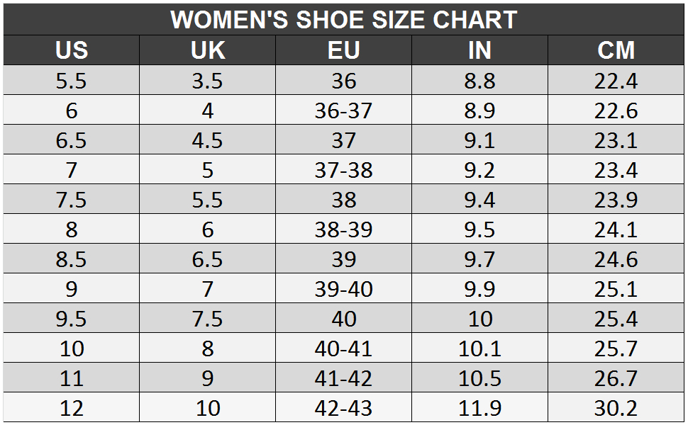 WOMEN SHOE SIZE CHART