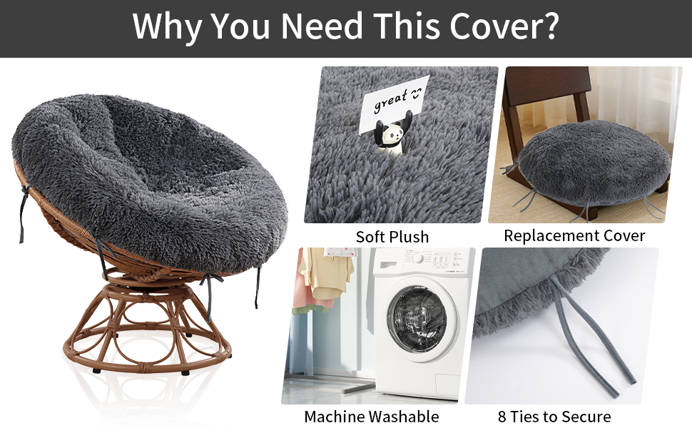 BALAPET Waterproof Shaggy Cover for Papasan Cushion, Grey