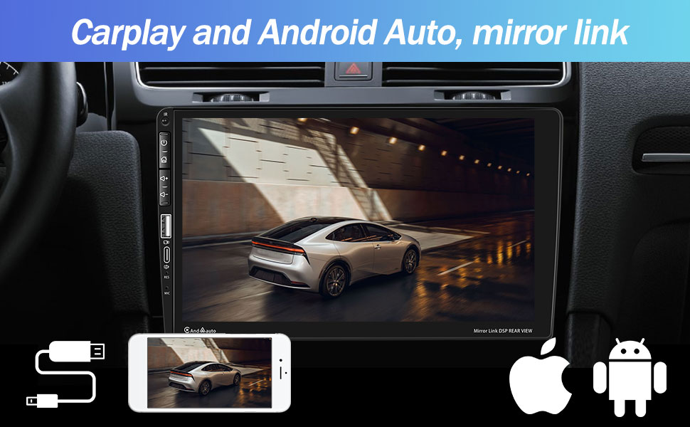 Single Din Touchscreen Car Stereo with Apple Carplay Android Auto, 9