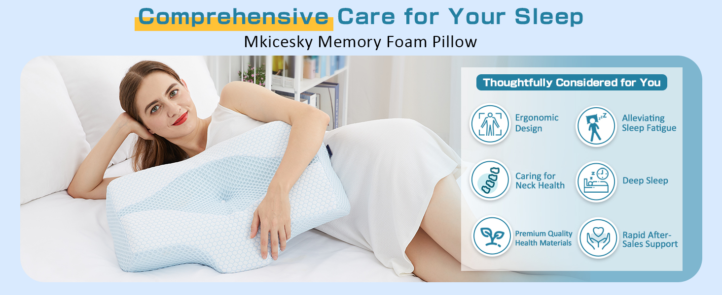 Mkicesky Cervical Support Pillow for Neck Pain Relief, Ergonomic Memory