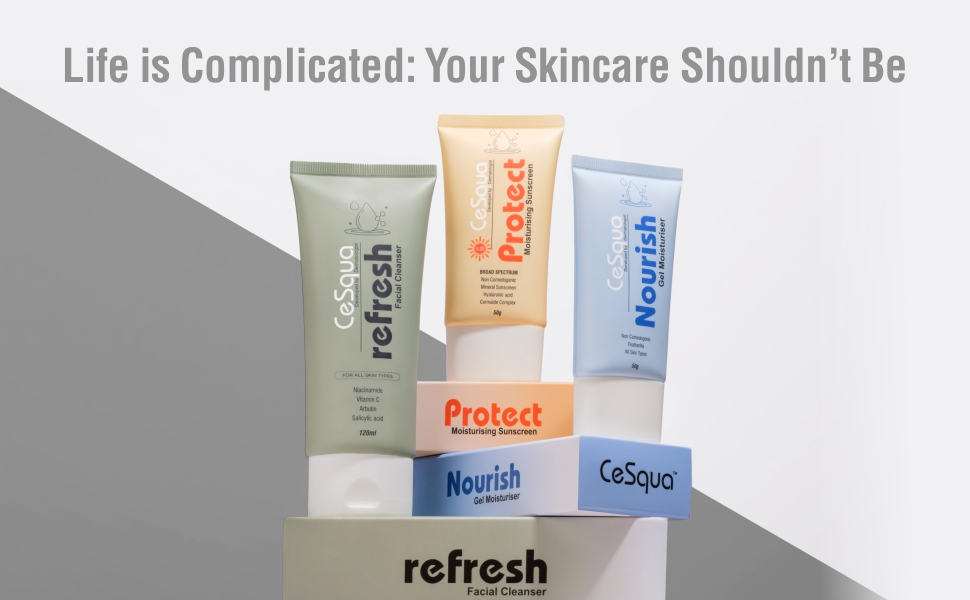 Cesqua Range Shot depicting Moisturizer, Cleanser and Sunscreen
