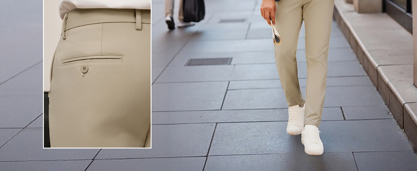 PJ PAUL JONES Mens Casual Twill Tapered Extended Waist Work Dress Pant Casual Slacks Trousers