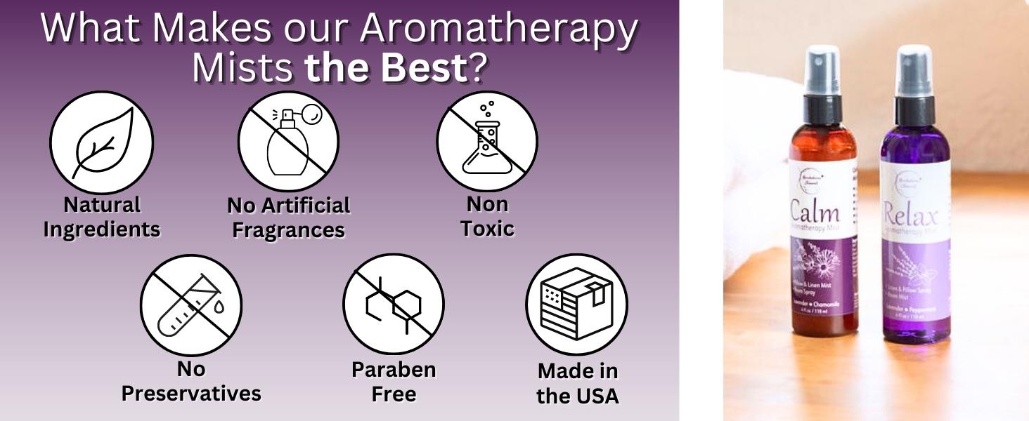 Calm & Relax Aromatherapy Mists are made with natural ingredients & have no artificial ingredients.