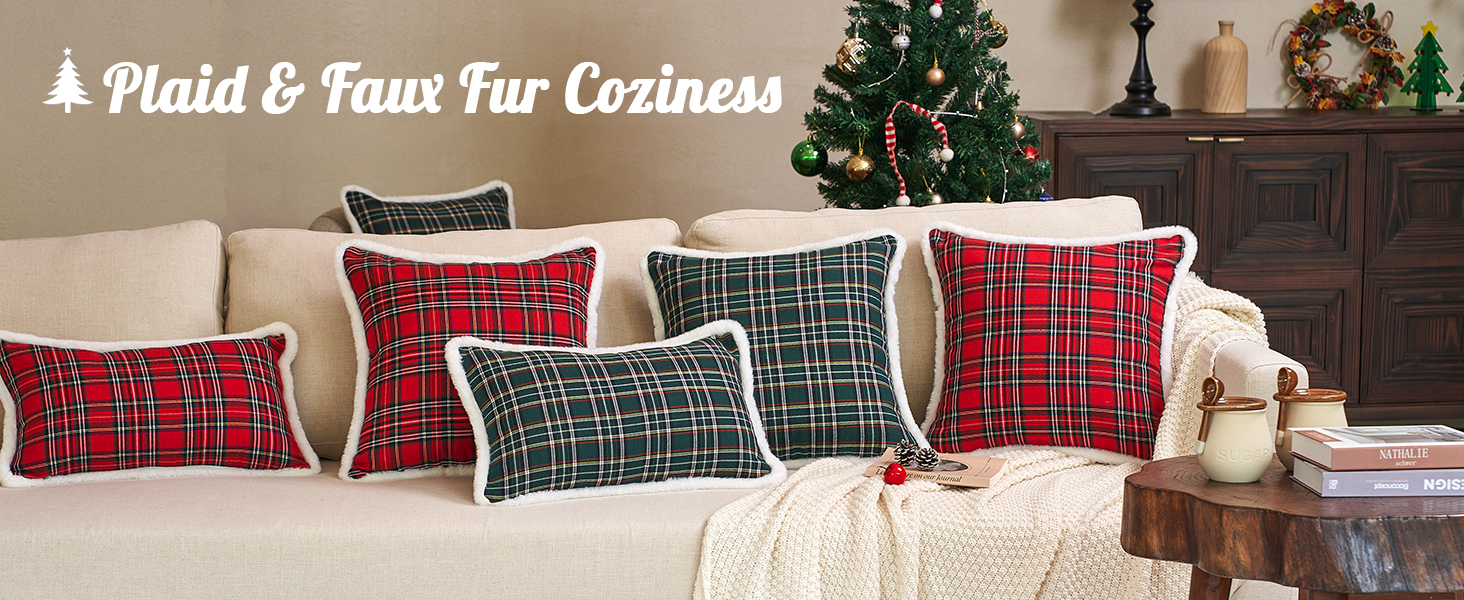 JOJOGOGO Red Tartan Plaid Christmas Lumbar Pillow Cover